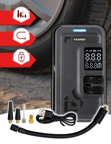 KOMPRESOR SAMOCHODOWY Pompka Elektryczna Sprężarka do kół 8V 4000mAh LCD na Arena.pl