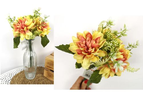 bukiet DALIA wys.32 cm (3 kwiaty 12 cm) z dodatkami ŻÓŁTA WT-142B na Arena.pl