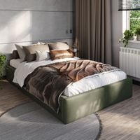 ŁÓŻKO 120x200 TAPICEROWANE Z POJEMNIKIEM + STELAŻ PODWÓJNE WELUR KHAKI