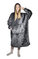 Ponczo telewizyjne z kapturem Hoodie szare kocobluza z futerkiem ciepłe