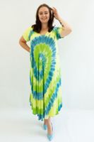 Sukienka Maxi Tie-dye z Krótkim Rękawem Limonkowo-Beżowa UNI