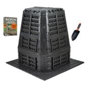 Kompostownik 740L + Kratka + Komposter + Łopatka, Wymiary 93.3x93.3x113 cm, Kolor Czarny