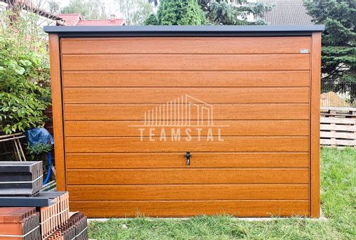 GARAŻ BLASZANY 3m x 5m poziom - spad tył  Brama uchylna - drewnopodobny TS213 3x5 na Arena.pl