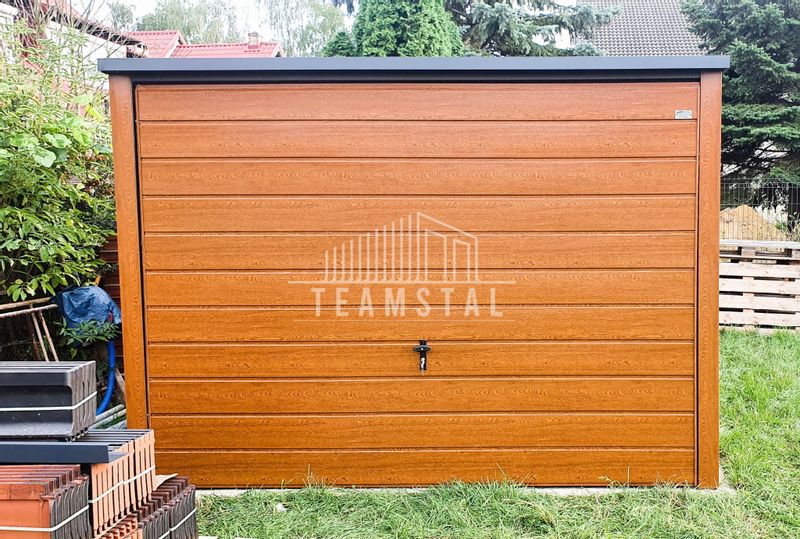 GARAŻ BLASZANY 3m x 5m poziom - spad tył Brama uchylna - drewnopodobny TS213 3x5 zdjęcie 5