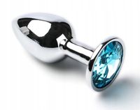 Korek Analny Stalowy Srebrny Rozmiar S Jasnoniebieski Kryształ