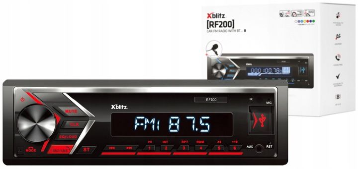 Radio samochodowe XBlitz RF200 1DIN Bluetooth SD MP3 USB AUX mikrofon pilot zdjęcie 6