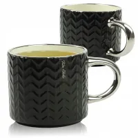 KUBEK PORCELANOWY DO KAWY HERBATY WZÓR SWETEREK 470ML ZE SREBRNYM UCHEM