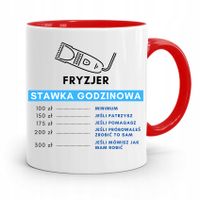 Kubek Czerwony Fryzjerki Fryzjer Stawka Godzinowa Z Nadrukiem Ze Zdjęciem