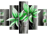 105CM 150CM ZEGAR 5 ELEM KWIATY ZIELONO DRUK OBRAZ