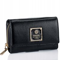 CZARNY ŚREDNI PORTFEL DAMSKI MONNARI LAKIEROWANY W ŁUSECZKI DUŻO PRZEGRÓDEK