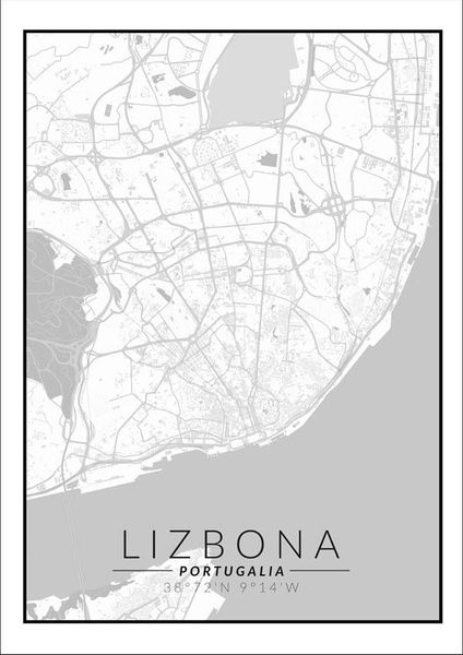 Lizbona mapa czarno biała - plakat 60x80 cm zdjęcie 1