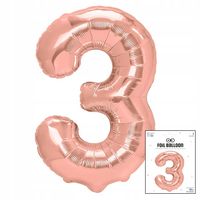BALON FOLIOWY CYFRĄ CYFERKA 3 ROSE GOLD NA IMPREZE URODZINOWĄ 40cm