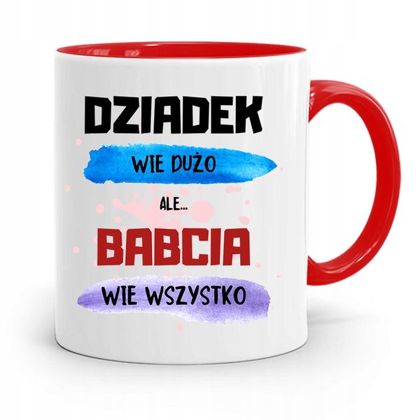 Kubek Czerwony Dla Babci Babcia Wie Wszystko Z Nadrukiem Ze Zdjęciem zdjęcie 1