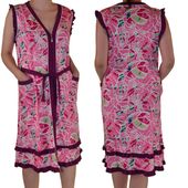 Elegancka letnia podomka szlafrok bawełniana  Rozmiar: 4XL, Kolor: Różowy