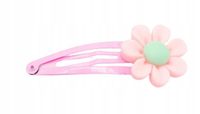 Dziewczęca spinka jasnoróżowy kwiatek zielony środek na zatrzask klik 6cm