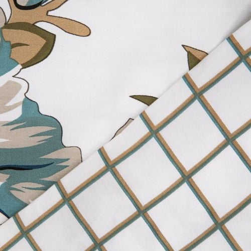 Pościel Spring  220x200 + 70x80 biała satyna kwiaty szaro-stalowe na Arena.pl