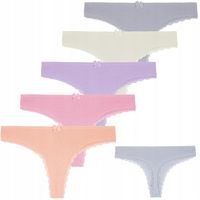 5x Stringi Damskie Prążkowane Bawełniane Majtki w Prążek Kolorowe MORAJ M