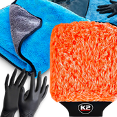RĘKAWICA DO MYCIA AUTA K2 WASH MITT + K2 FLOSSY RĘCZNIK DO OSUSZANIA 60x90