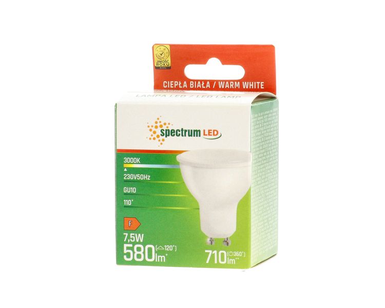 Żarówka LED GU10 7,5W 230V barwa ciepła WW WOJ+14592 10 SZTUK SPECTRUM LED zdjęcie 3