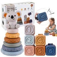 KLOCKI SENSORYCZNE MIĘKKIE GUMOWE KREATYWNE DLA NIEMOWLĄT GRYZAK EDUKACYJNE