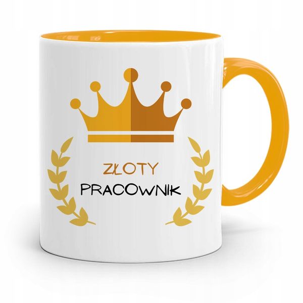 Dla Pracownika Kubek Żółty Złoty Pracownik Prezent Z Nadrukiem Ze Zdjęciem zdjęcie 1