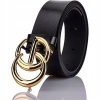 Skórzany GRACIO Czarny Pasek DAMSKI DUŻA KLAMRA CG