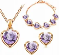 Komplet złotej biżuterii damskiej liliowe serca pozłacane serduszka