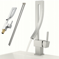 Bateria umywalkowa stojąca łazienkowa Srebrna CHROM obrotowy kran nablatowa