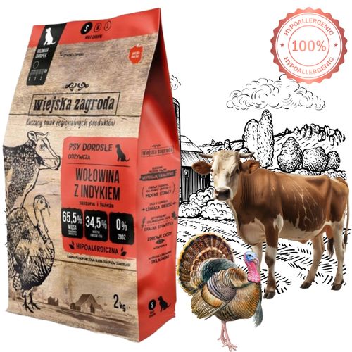 sucha karma dla psa wiejska zagroda wołowina z indykiem chrupki s 2 kg na Arena.pl