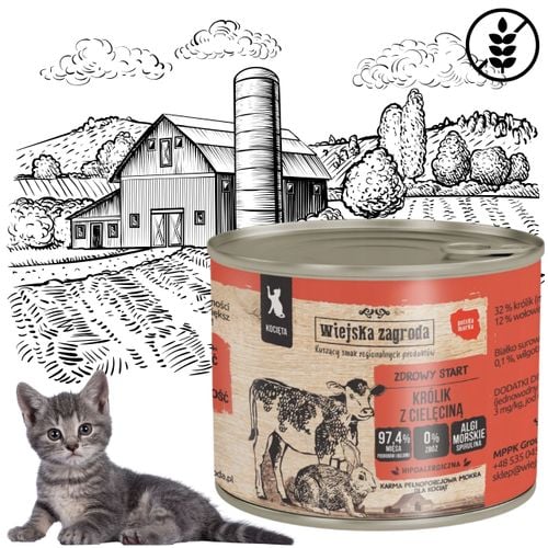 karma mokra dla kota królik cielęcina 200g wiejska zagroda kociak bez zbóż na Arena.pl