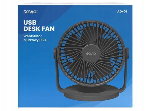 Wentylator biurkowy SAVIO z akumulatorem USB-C, czarny, na Arena.pl