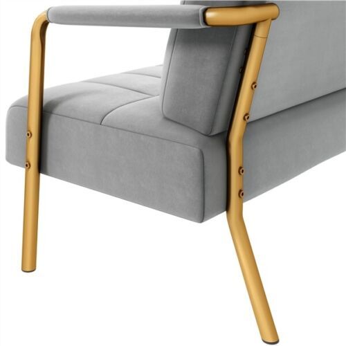 Sofa tapicerowana do salonu szara złota rama dwuosobowa z poduszkami na Arena.pl