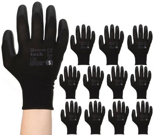 rękawice robocze mercator tech black+black pu - s - 12 par na Arena.pl