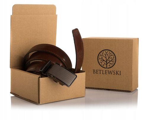 Pasek skórzany męski Betlewski brązowy klamra automat prezent + certyfikat na Arena.pl