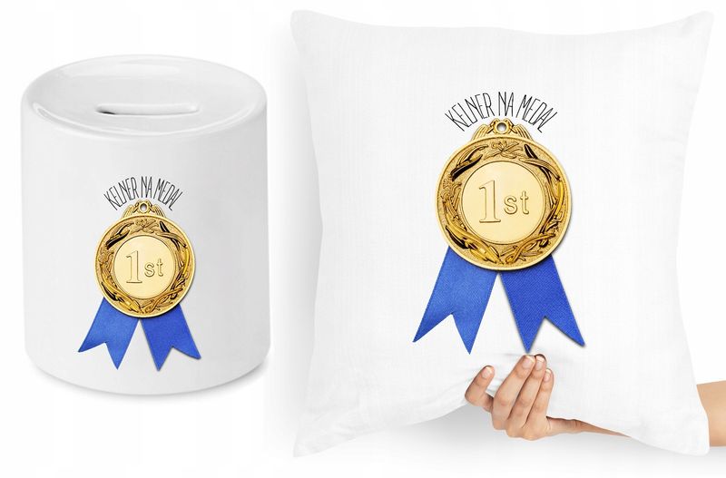 Dla Kelnera Zestaw Poduszka + Skarbonka Prezent Z Nadrukiem Ze Zdjęciem zdjęcie 1