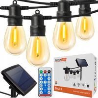 Girlanda solarna LED ogrodowa świetlna 20 m + 20x E27 LED filament SuperLED