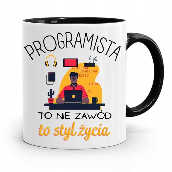 Kubek Czarny Informatyka Programisty To Styl Życia Z Nadrukiem Ze Zdjęciem zdjęcie 1