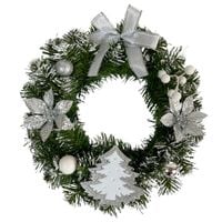 WIENIEC ŚWIĄTECZNY SREBRNY STROIK 30 cm GIRLANDA Z OZDOBAMI
