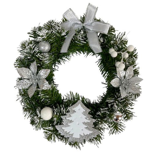 WIENIEC ŚWIĄTECZNY SREBRNY STROIK 30 cm GIRLANDA Z OZDOBAMI na Arena.pl