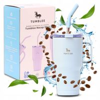 Kubek Termiczny z WYGODNYM Uchwytem i STALOWĄ Słomką TEMPERATURA DO 24H!