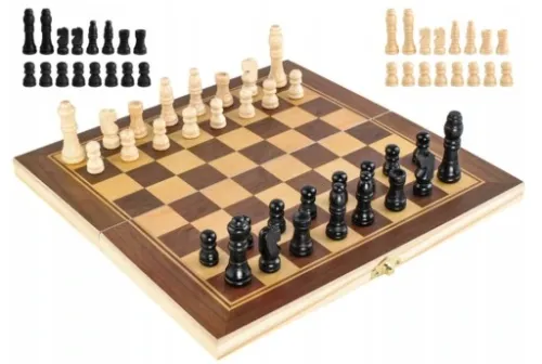 SZACHY DREWNIANE DUŻE WARCABY 34x34cm ZESTAW 3W1 na Arena.pl