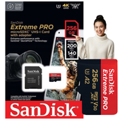 Karta SANDISK EXTREME PRO microSDXC 256GB 200/140 MB/s A2 C10 V30 UHS-I U3