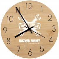 Bambusowy ZEGAR ścienny nadruk UV do biura AUTO SERWIS + nazwa firmy