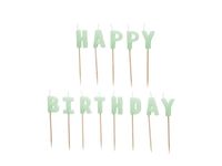 Świeczki na tort napis Happy Birthday, zielony jasny