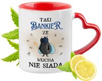Kubek Dla Bankiera Czerwony Z Uszkiem W Kształcie Serca Na Prezent