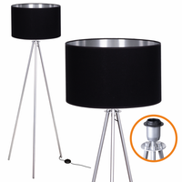 Lampa Podłogowa Trigni SREBRNA Styl Skandynawski abażur Czarno srebrny