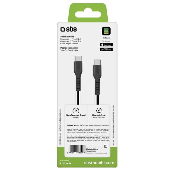 Kabel przewód USB-C - USB-C 3m - czarny zdjęcie 3