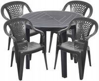 GRAFITOWY MOCNY ZESTAW 4+1 KRZESŁA STÓŁ PLASTIK