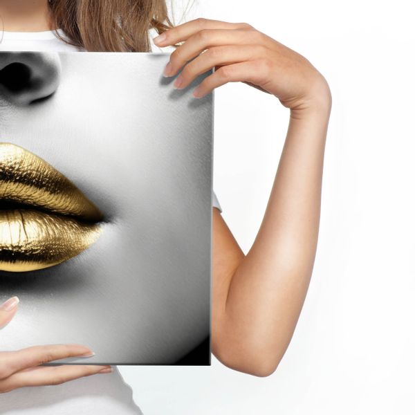 Obraz Na Płótnie Canvas ZŁOTE Usta Abstrakcja Dekoracja Efekt 3D 90cm x 60cm zdjęcie 4