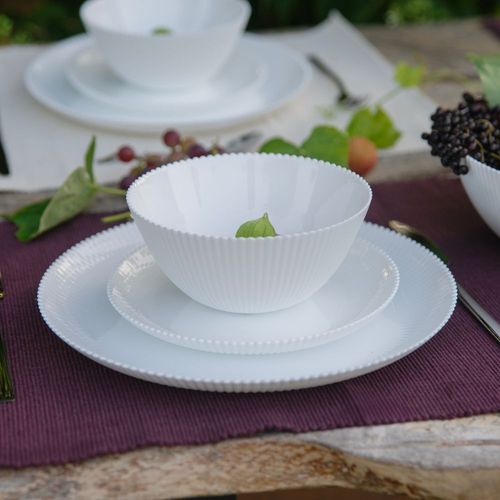 Talerz deserowy okrągły AURORA 19cm białe szkło opalowe ryflowana struktura na Arena.pl